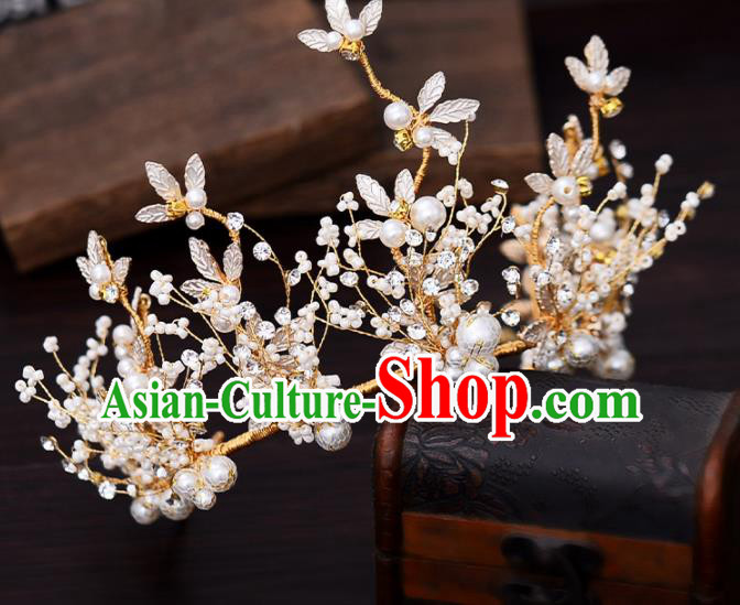 Top Handmade Bride Beads Leaf Royal Crown Wedding Hair Accessories for Women