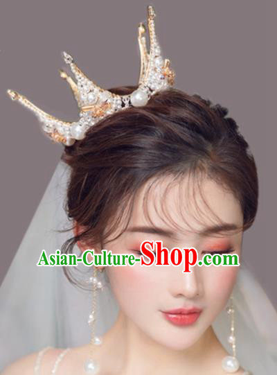 Top Handmade Bride Pearls Round Royal Crown Wedding Hair Accessories for Women