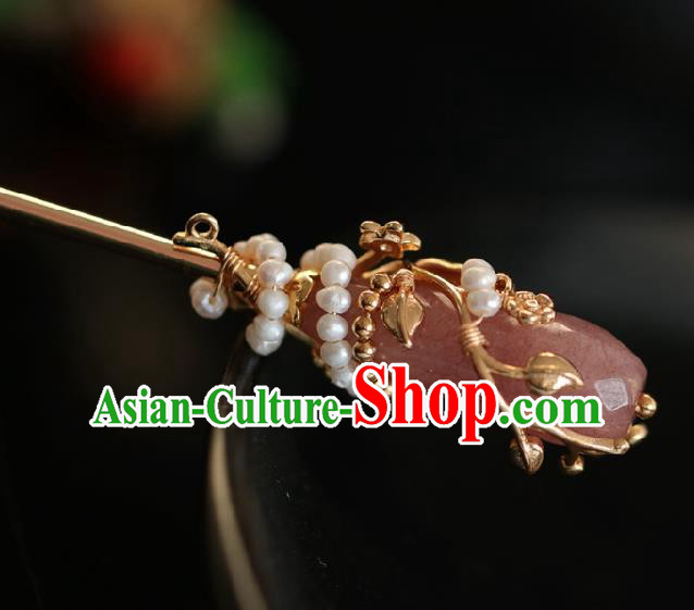 Chinese Handmade Ming Dynasty Princess Pink Glass Hairpins Ancient Hanfu Hair Accessories for Women