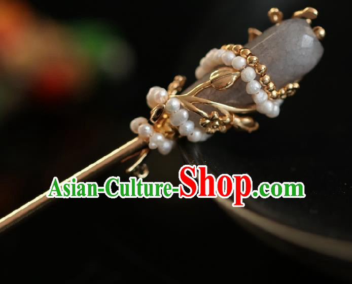 Chinese Handmade Ming Dynasty Princess Grey Glass Hairpins Ancient Hanfu Hair Accessories for Women