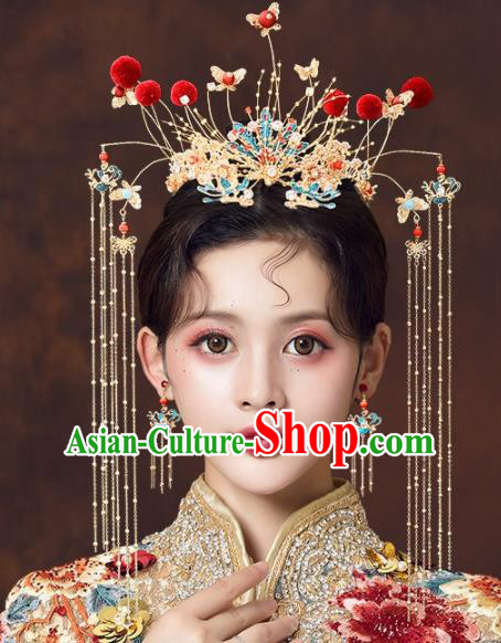 Chinese Traditional Wedding Tassel Phoenix Hair Crown Handmade Bride Hair Accessories for Women