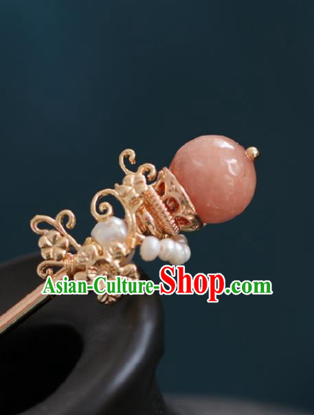 Chinese Handmade Ming Dynasty Queen Pink Bead Hairpins Ancient Hanfu Hair Accessories for Women