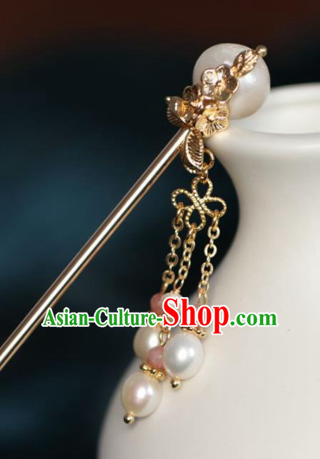 Chinese Handmade Ming Dynasty Princess Pearl Tassel Hairpins Ancient Hanfu Hair Accessories for Women