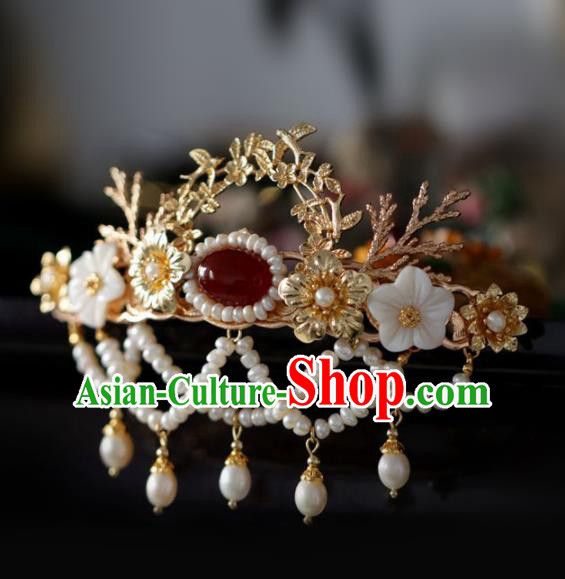 Chinese Handmade Ming Dynasty Queen Pearls Tassel Hairpins Ancient Hanfu Hair Accessories for Women