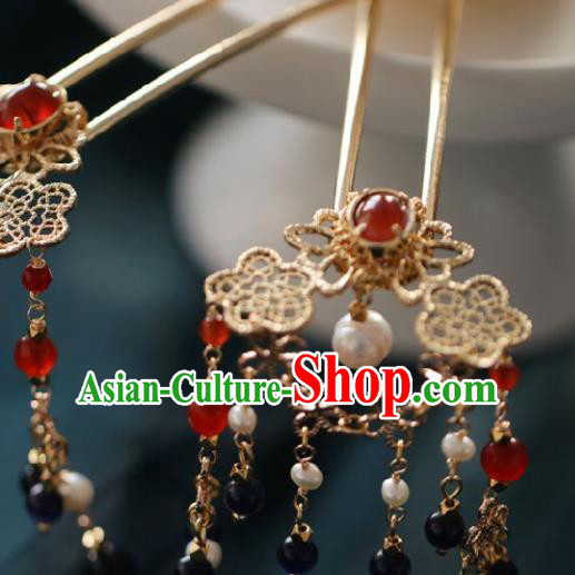 Chinese Handmade Ming Dynasty Queen Golden Hairpins Ancient Hanfu Hair Accessories for Women