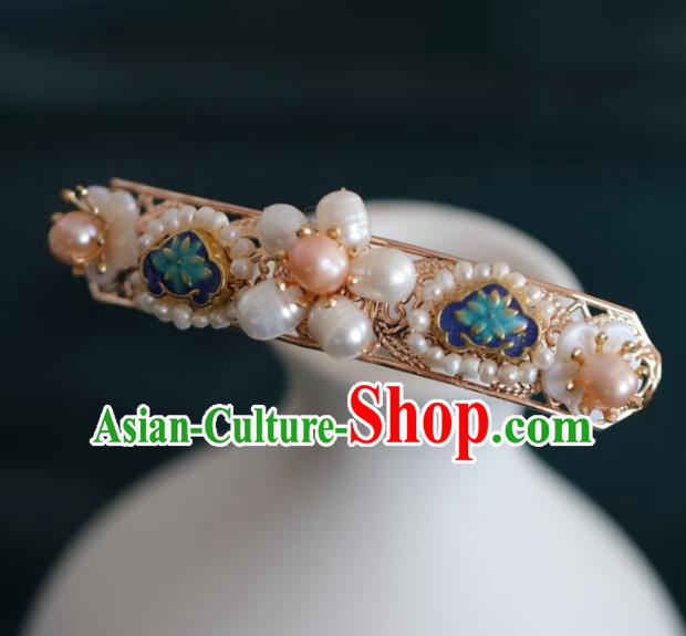 Chinese Handmade Ming Dynasty Queen Blue Lotus Pearls Hairpins Ancient Hanfu Hair Accessories for Women