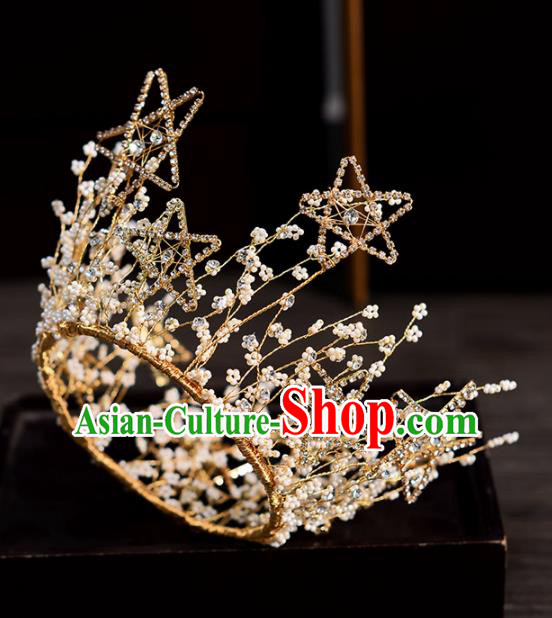 Top Handmade Bride Crystal Star Royal Crown Wedding Hair Accessories for Women