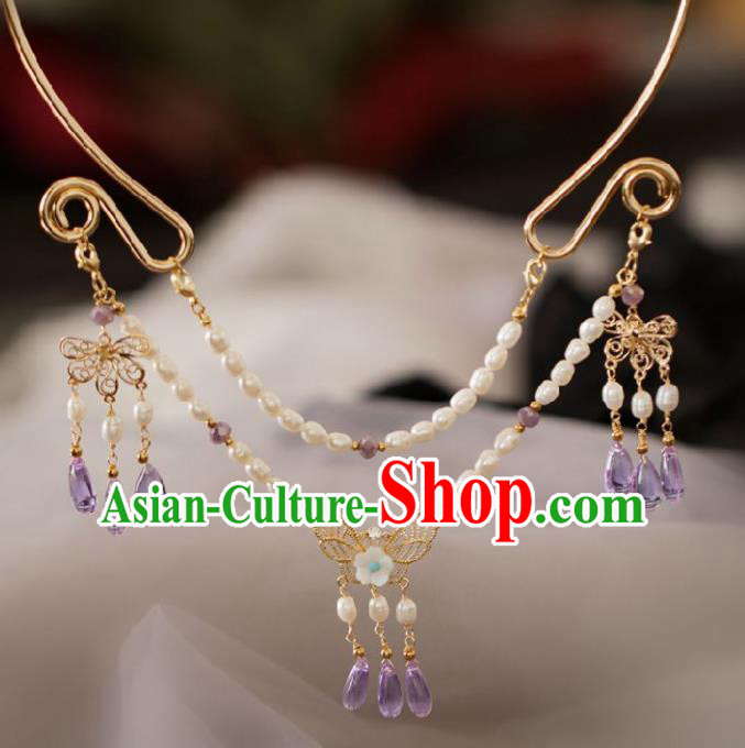 Chinese Traditional Ming Dynasty Pearls Butterfly Necklace Accessories Handmade Ancient Princess Necklet for Women