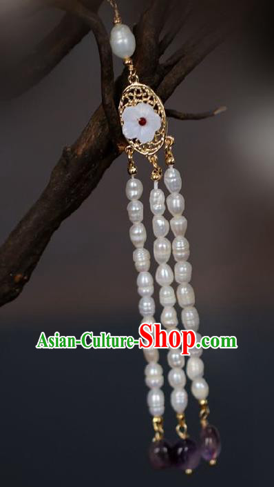 Chinese Traditional Ming Dynasty Amethyst Pearls Tassel Pendant Handmade Ancient Princess Jewelry Accessories for Women