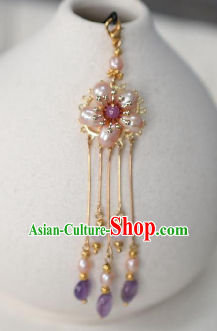 Chinese Traditional Ming Dynasty Pink Pearls Tassel Pendant Handmade Ancient Princess Jewelry Accessories for Women