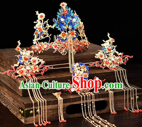 Chinese Traditional Wedding Queen Cloisonne Hair Crown Hairpins Handmade Bride Hair Accessories for Women