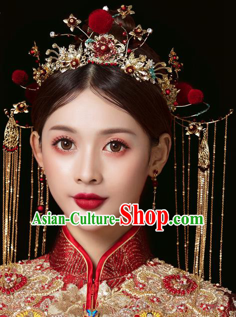 Chinese Traditional Wedding Queen Hair Crown Hairpins Handmade Bride Hair Accessories for Women