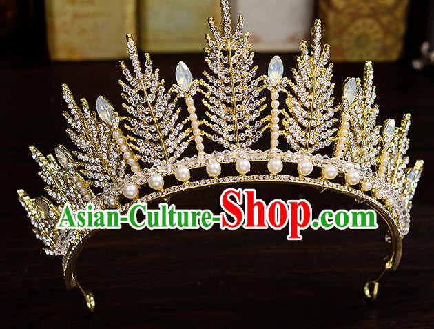 Top Handmade Bride Pearls Crystal Royal Crown Wedding Hair Accessories for Women