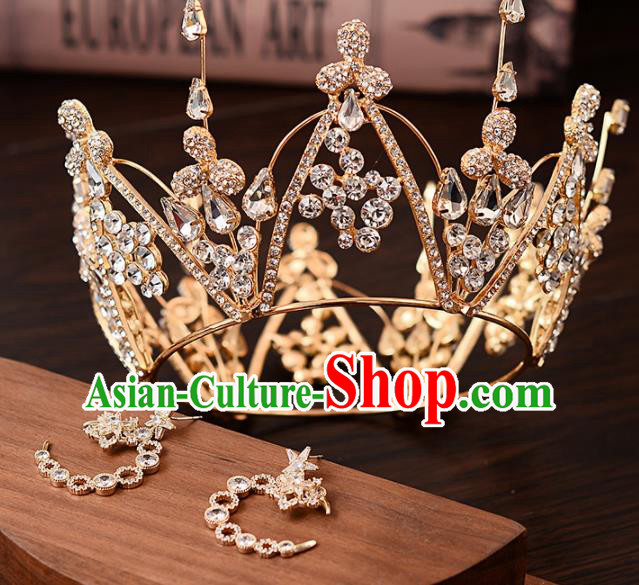 Top Handmade Bride Crystal Round Royal Crown Wedding Hair Accessories for Women
