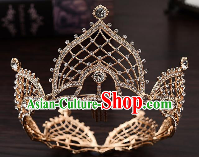 Top Handmade Princess Golden Round Royal Crown Wedding Bride Hair Accessories for Women