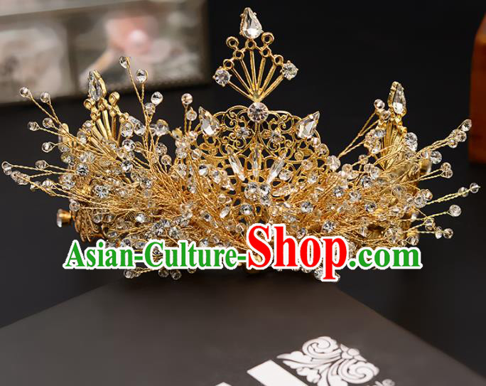 Top Handmade Baroque Princess Golden Royal Crown Wedding Bride Hair Accessories for Women