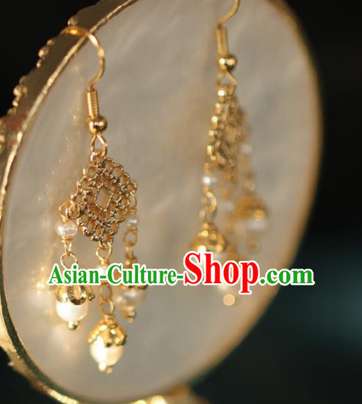 Chinese Traditional Hanfu Golden Earrings Handmade Ear Jewelry Accessories for Women