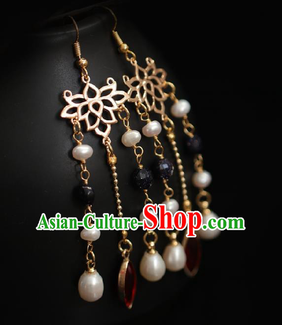 Chinese Traditional Hanfu Golden Lotus Earrings Handmade Ear Jewelry Accessories for Women