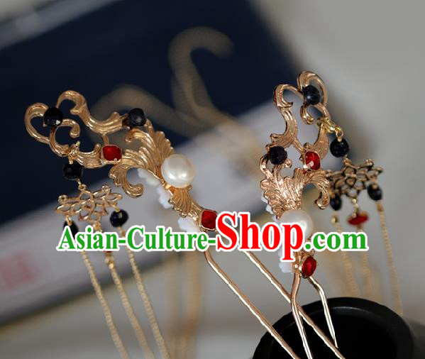 Chinese Handmade Princess Golden Tassel Hairpins Ancient Hanfu Hair Accessories for Women