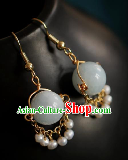 Chinese Traditional Hanfu Pearls Tassel Earrings Handmade Ear Jewelry Accessories for Women