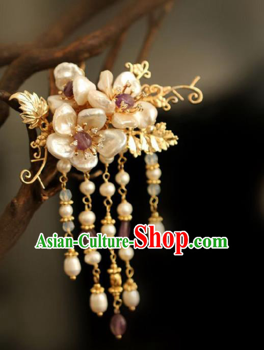 Chinese Handmade Ming Dynasty Princess Shell Tassel Hairpins Ancient Hanfu Hair Accessories for Women