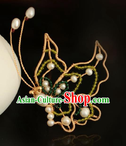 Chinese Handmade Ming Dynasty Princess Pearls Butterfly Hairpins Ancient Hanfu Hair Accessories for Women