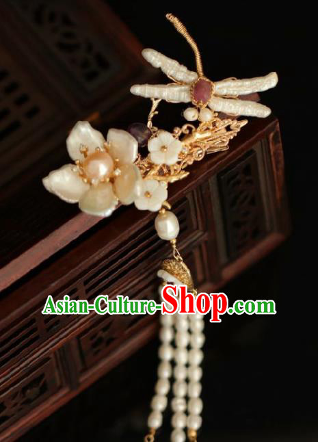 Chinese Handmade Ming Dynasty Princess Shell Dragonfly Hairpins Ancient Hanfu Hair Accessories for Women