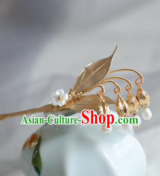 Chinese Handmade Ming Dynasty Princess Golden Leaf Hairpins Ancient Hanfu Hair Accessories for Women