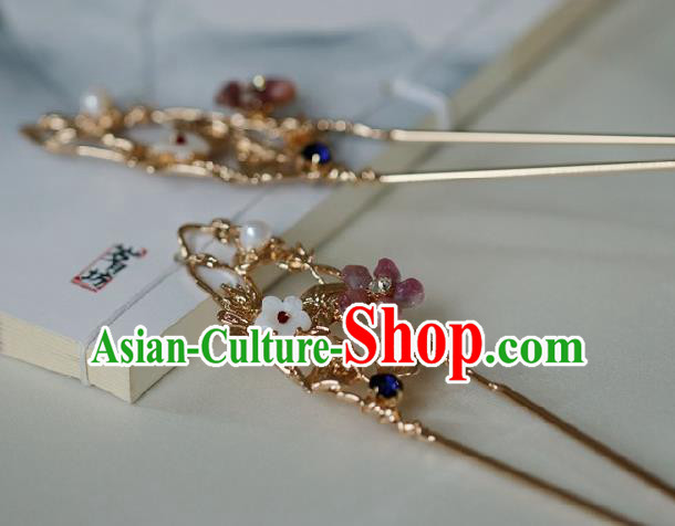 Chinese Handmade Ming Dynasty Princess Pink Plum Hairpins Ancient Hanfu Hair Accessories for Women