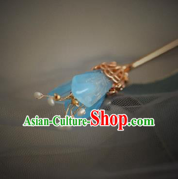 Chinese Handmade Ming Dynasty Princess Blue Mangnolia Hairpins Ancient Hanfu Hair Accessories for Women