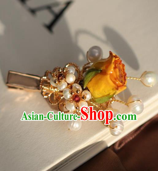 Chinese Handmade Ming Dynasty Princess Orange Flowers Hair Claw Hairpins Ancient Hanfu Hair Accessories for Women