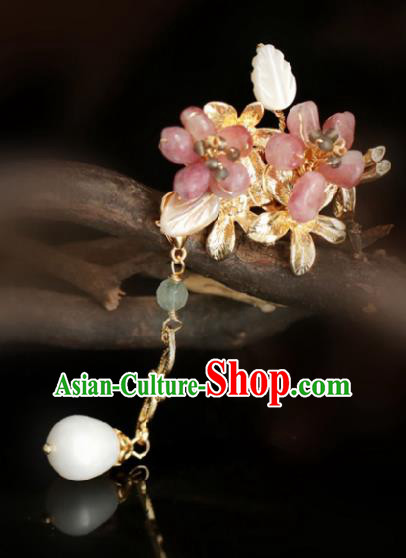 Chinese Handmade Tang Dynasty Princess Pink Stone Peach Blossom Hairpins Ancient Hanfu Hair Accessories for Women