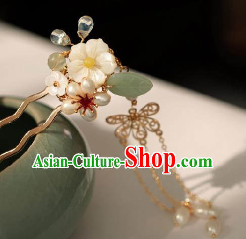 Chinese Handmade Tang Dynasty Princess Pearls Plum Blossom Hairpins Ancient Hanfu Hair Accessories for Women