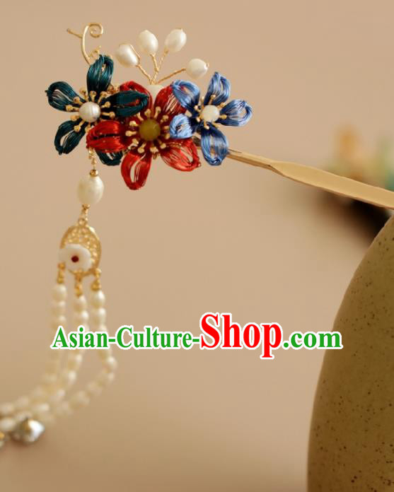 Chinese Handmade Tang Dynasty Princess Pearls Tassel Hairpins Ancient Hanfu Hair Accessories for Women