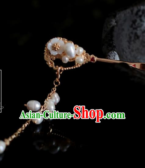 Chinese Handmade Tang Dynasty Princess Pearls Golden Hairpins Ancient Hanfu Hair Accessories for Women