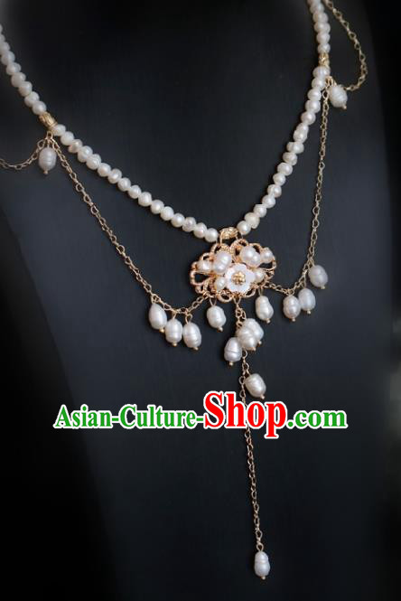 Chinese Traditional Ming Dynasty Pearls Tassel Necklace Handmade Ancient Princess Jewelry Accessories for Women