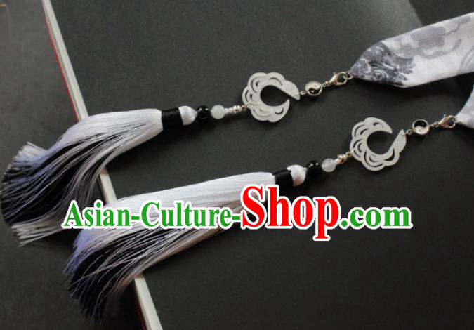 Chinese Traditional Hanfu Ming Dynasty Grey Tassel Headband Handmade Ancient Princess Hair Accessories for Women