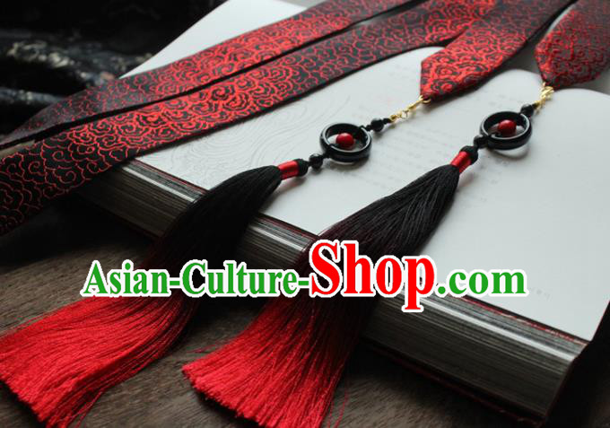 Chinese Traditional Hanfu Ming Dynasty Red Tassel Headband Handmade Ancient Princess Hair Accessories for Women