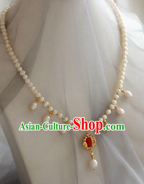 Chinese Traditional Ming Dynasty Pearls Necklace Handmade Ancient Princess Jewelry Accessories for Women