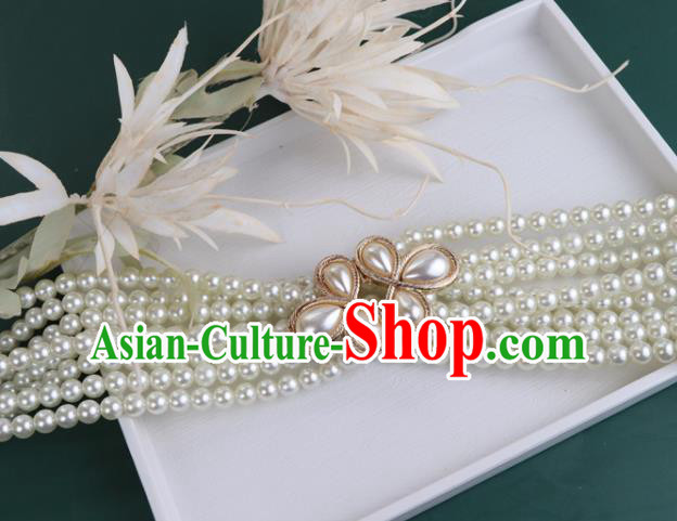 Chinese Traditional Ming Dynasty White Beads Waistband Handmade Ancient Princess Belt Jewelry Accessories for Women