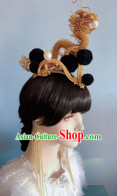 Chinese Handmade Classical Golden Dragon Hair Crown Ancient Hanfu Hair Accessories for Women