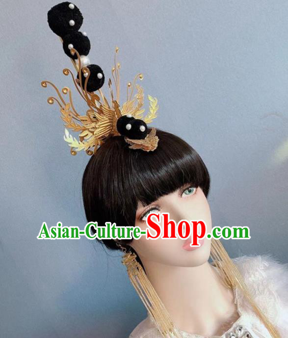 Chinese Handmade Classical Golden Phoenix Hair Crown Ancient Hanfu Hair Accessories for Women