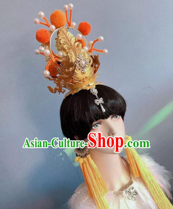 Chinese Handmade Classical Golden Crown Ancient Empress Hanfu Hair Accessories for Women