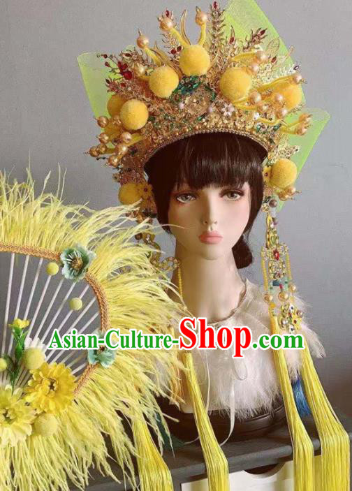 Chinese Handmade Classical Yellow Hat Royal Crown Ancient Empress Hanfu Hair Accessories for Women