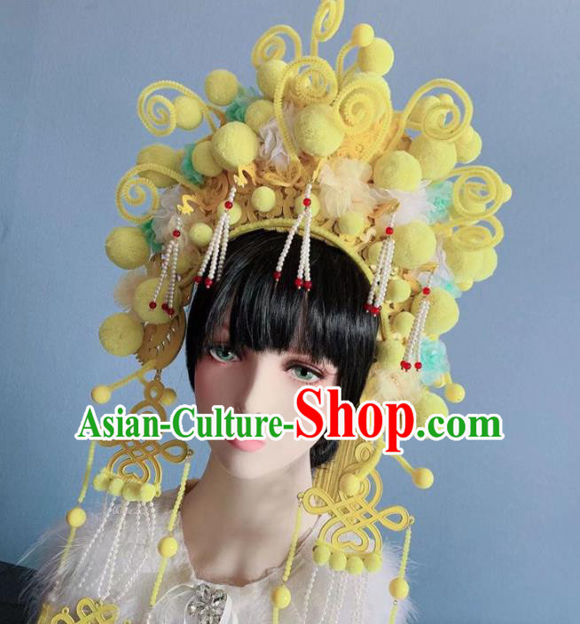 Chinese Handmade Classical Yellow Phoenix Coronet Hat Ancient Empress Hanfu Hair Accessories for Women