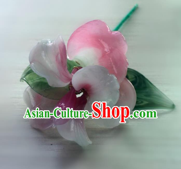 Chinese Traditional Hanfu Ming Dynasty Pink Flower Hairpins Handmade Ancient Royal Princess Hair Accessories for Women