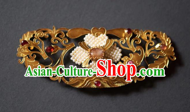 Chinese Traditional Hanfu Tang Dynasty Court Pearls Hair Crown Handmade Ancient Royal Princess Hair Accessories for Women