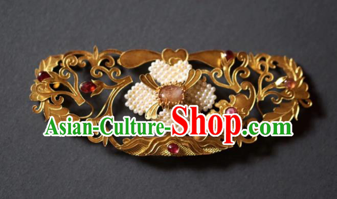 Chinese Traditional Hanfu Tang Dynasty Court Pearls Hair Crown Handmade Ancient Royal Princess Hair Accessories for Women