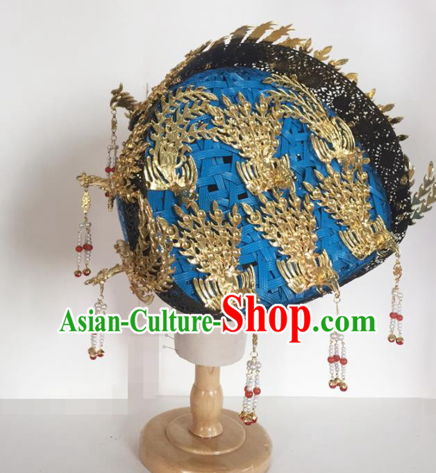 Chinese Handmade Qing Dynasty Court Queen Tassel Hat Phoenix Coronet Hat Ancient Empress Hair Accessories for Women