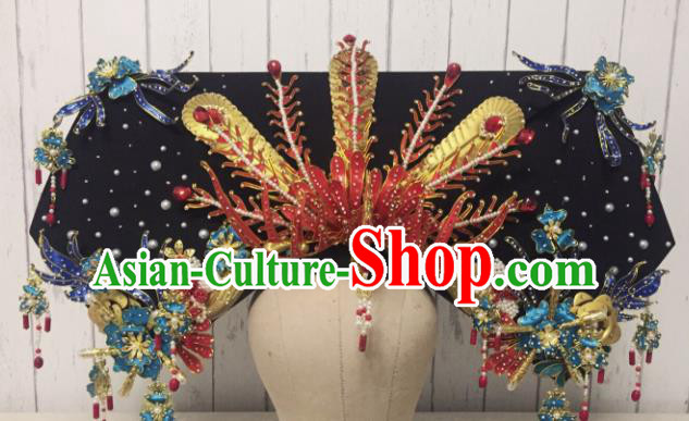 Chinese Handmade Qing Dynasty Imperial Consort Hat Red Phoenix Coronet Ancient Empress Hair Accessories for Women